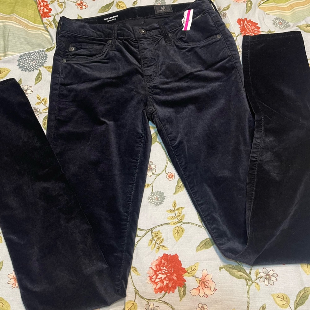 AG Black Crushed Velvet The Legging Super Skinny Jeans